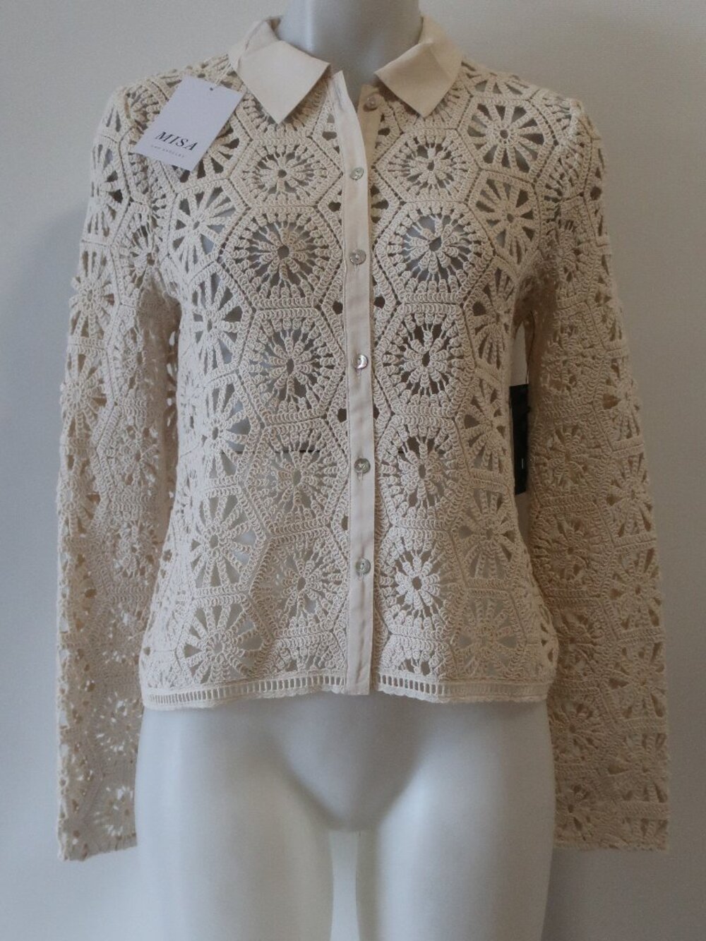 NWT Womens MISA Los Angeles Cream (Item-208) Crochet Button Fleur Top S - Picture 4 of 8